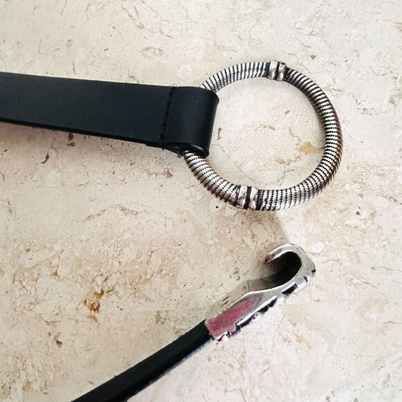 Chicos Black Leather Belt M/L Silver Buckle NEW - Picture 8 of 12